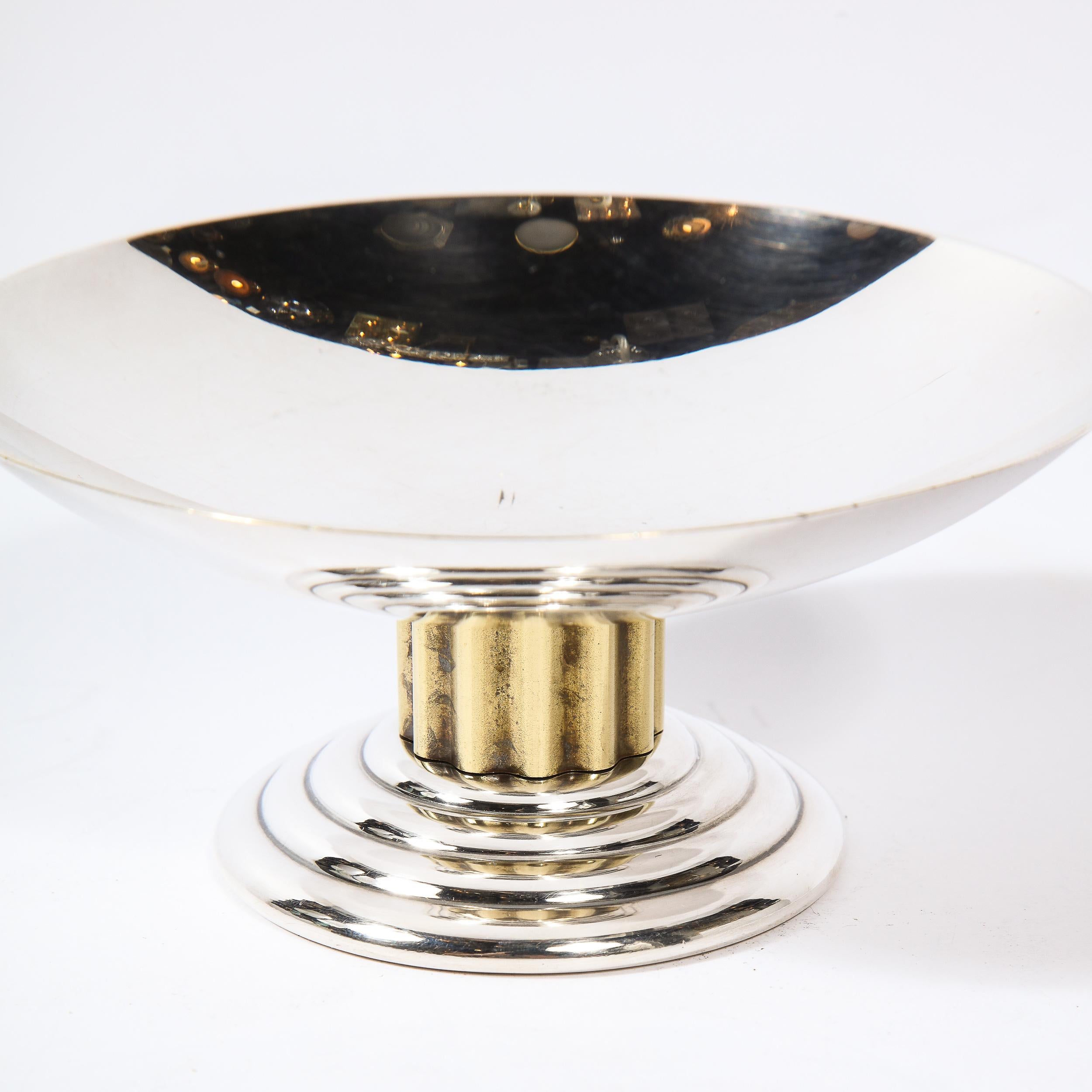 Mid Century Skyscraper Art Deco Style Silverplate and Gilt Dish by Puiforcat In Good Condition In New York, NY