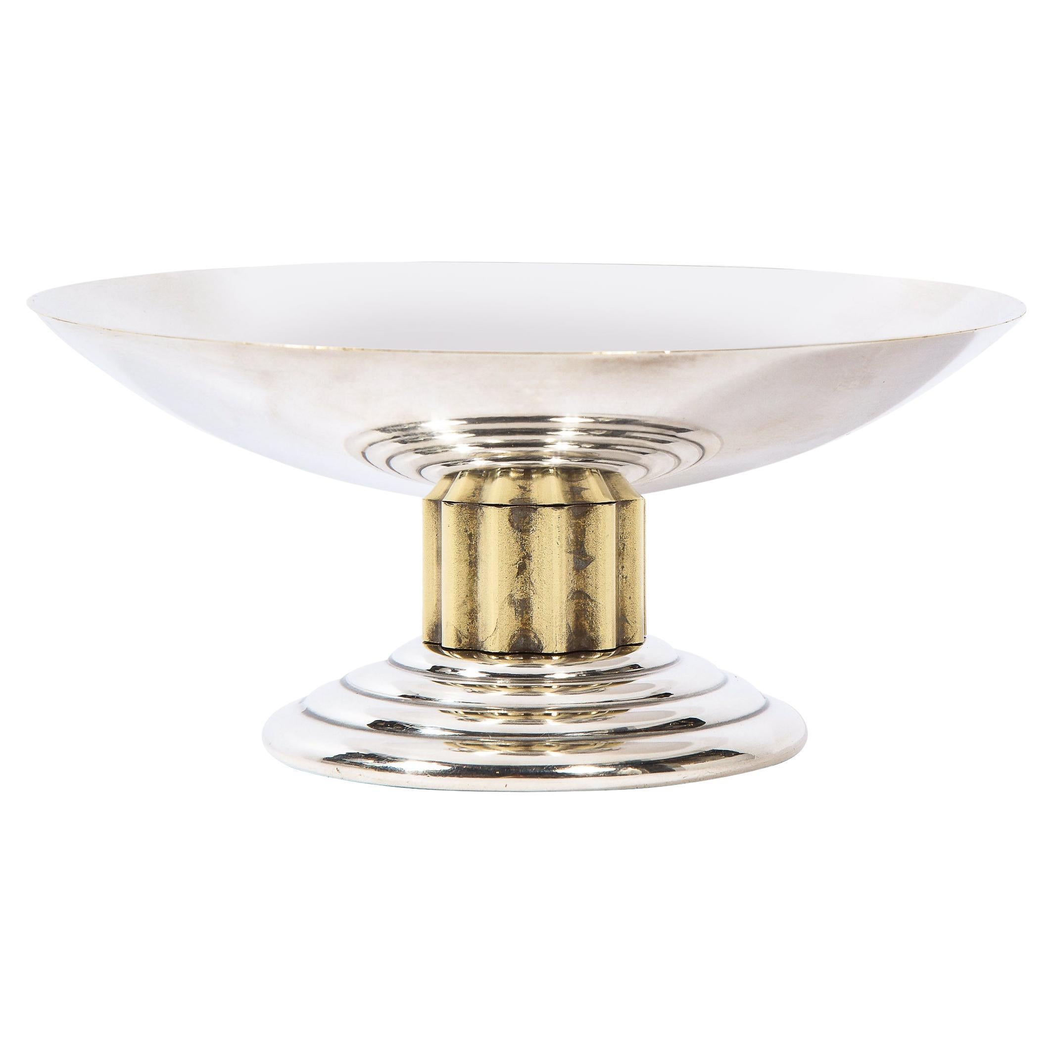 Mid Century Skyscraper Art Deco Style Silverplate and Gilt Dish by Puiforcat