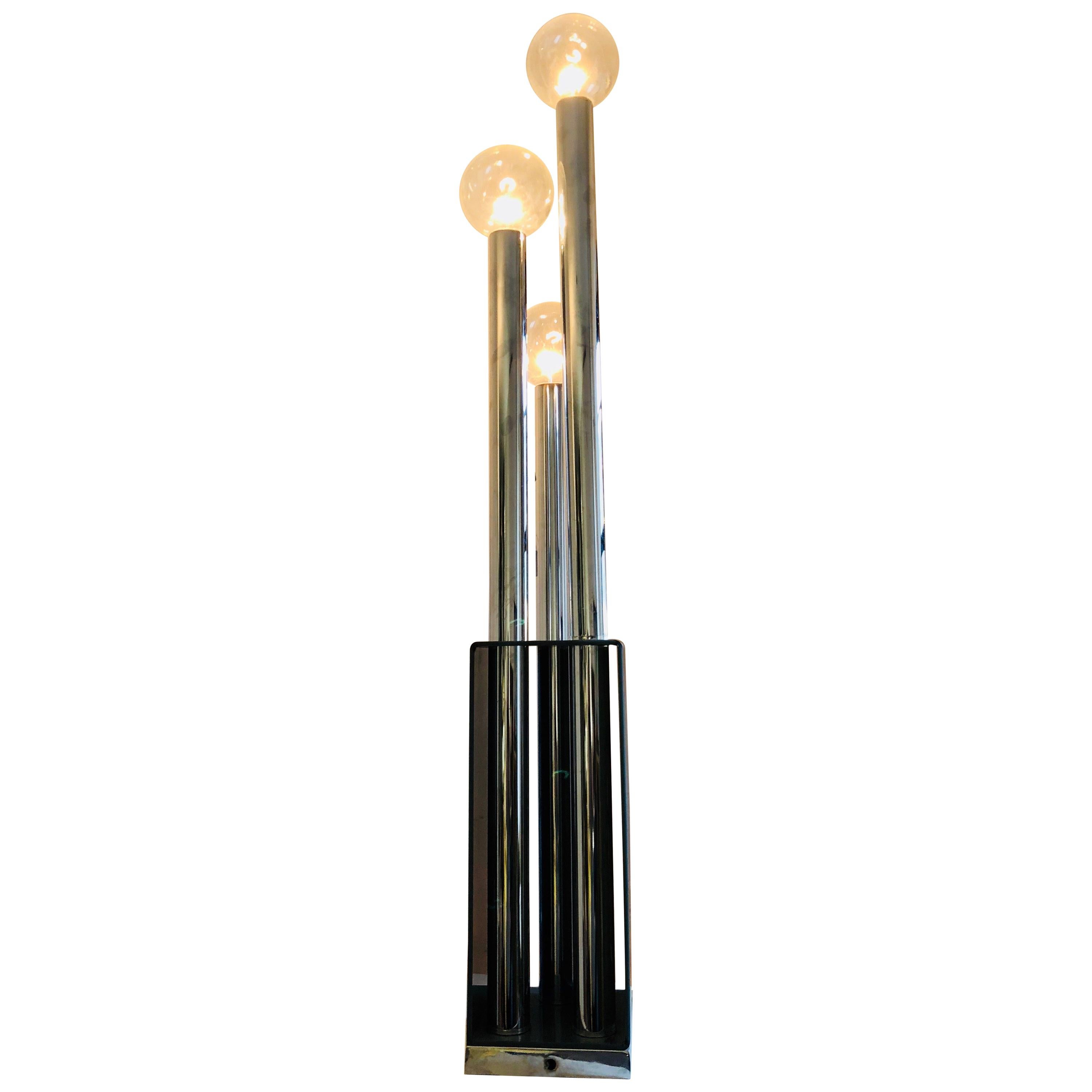 Mid-century Skyscraper Floor Lamp, Space Age Chrome & Lucite 