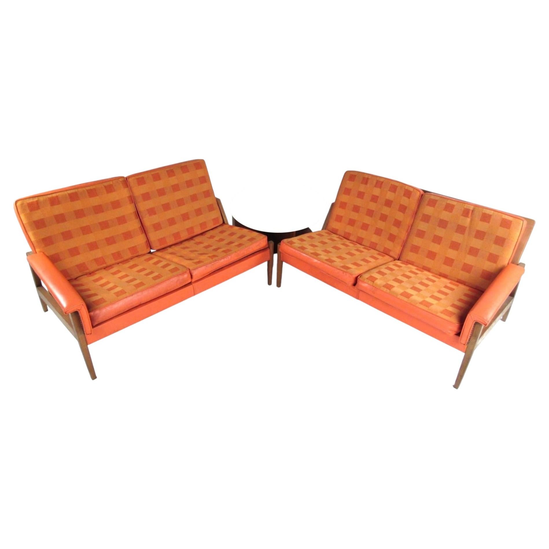 Mid-Century Slat Back Sectional Sofa