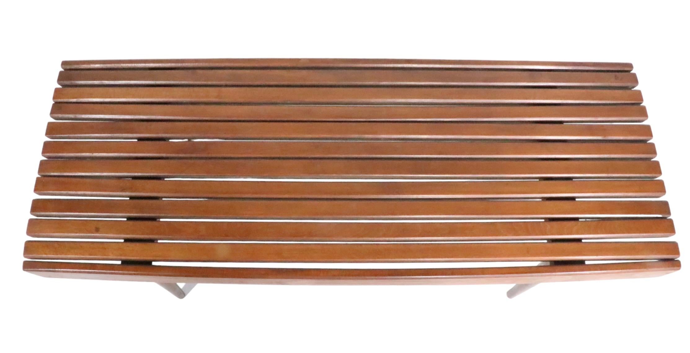 Mid Century Slat Bench Coffee Table Made in Yugoslavia C 1950s For Sale 4