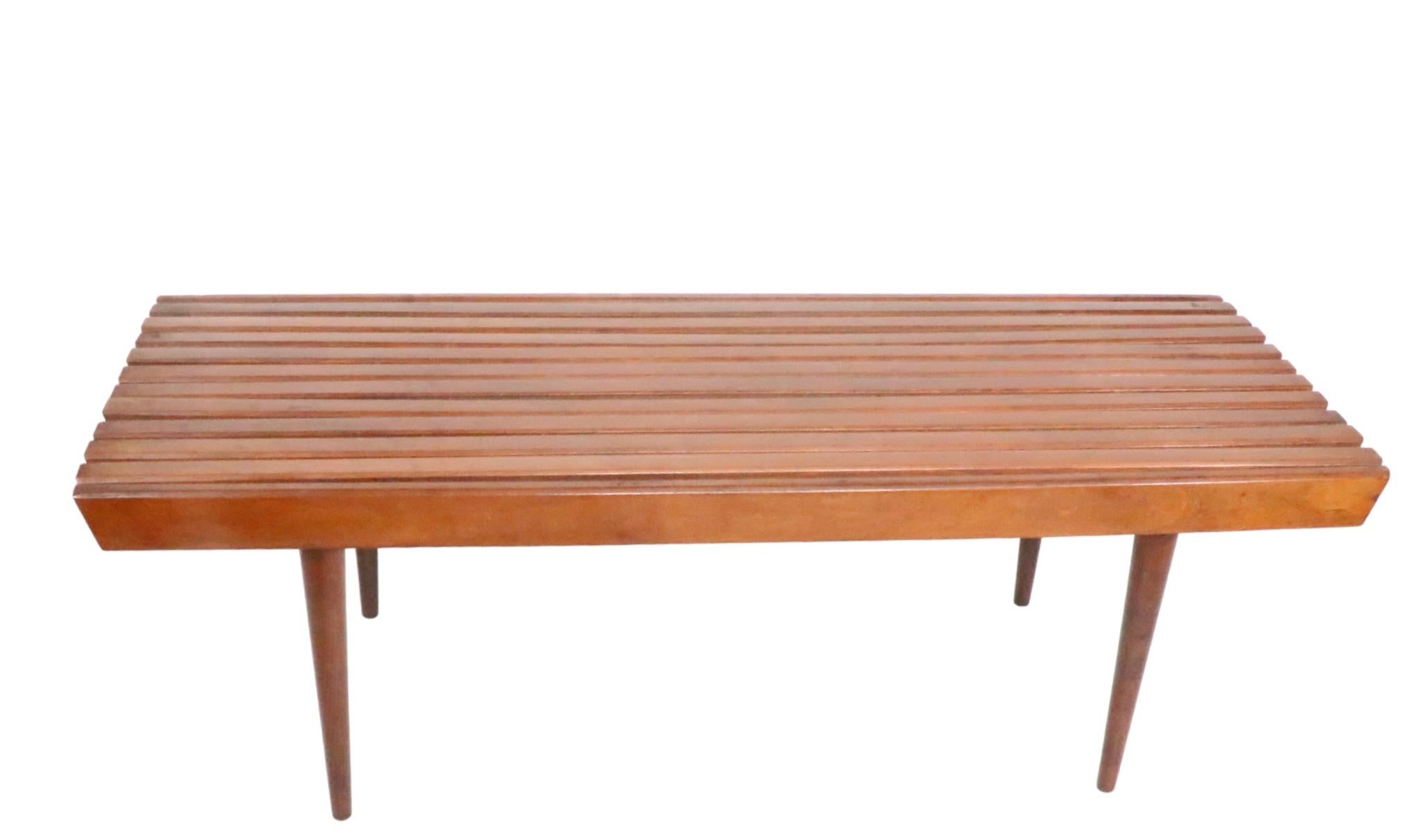 Mid Century Slat Bench Coffee Table Made in Yugoslavia C 1950s For Sale 7