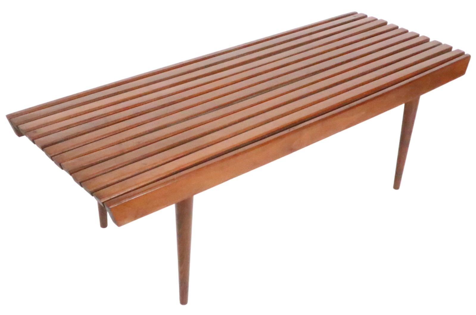 Mid Century Slat Bench Coffee Table Made in Yugoslavia C 1950s In Good Condition For Sale In New York, NY