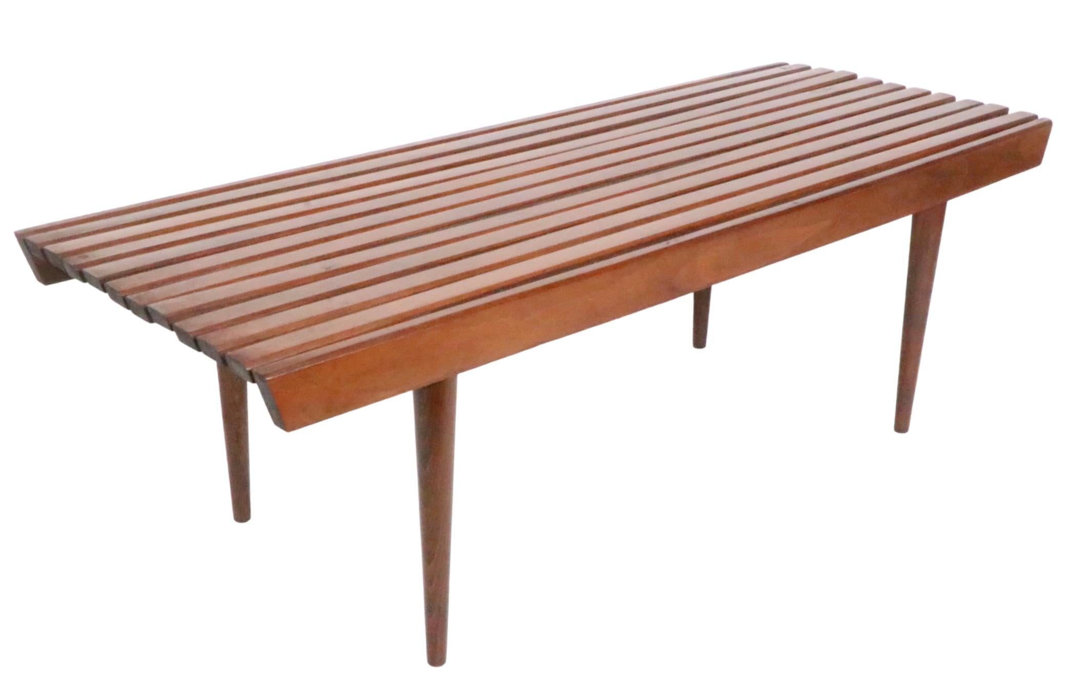 Mid Century Slat Bench Coffee Table Made in Yugoslavia C 1950s For Sale 1