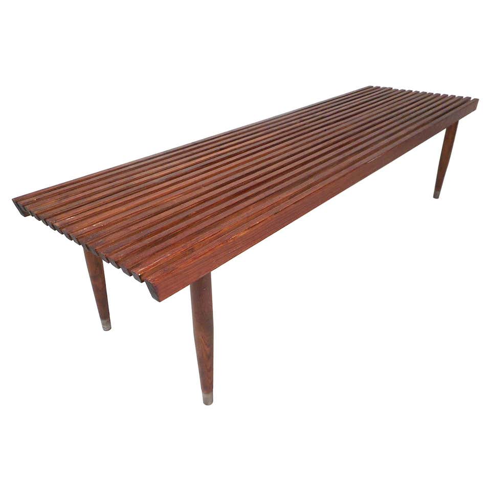 Midcentury Slat Bench For Sale at 1stDibs