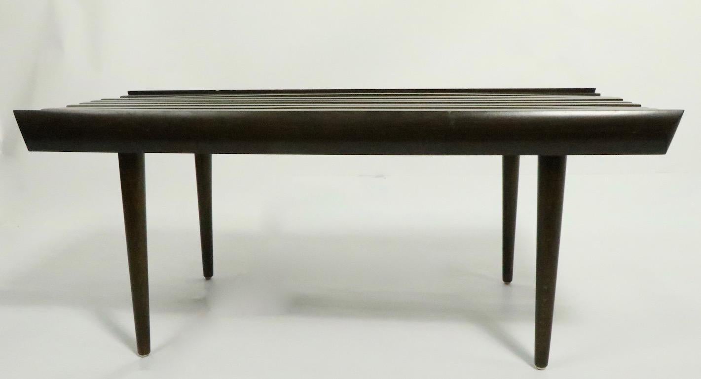 Wood Mid Century Slat Bench Table