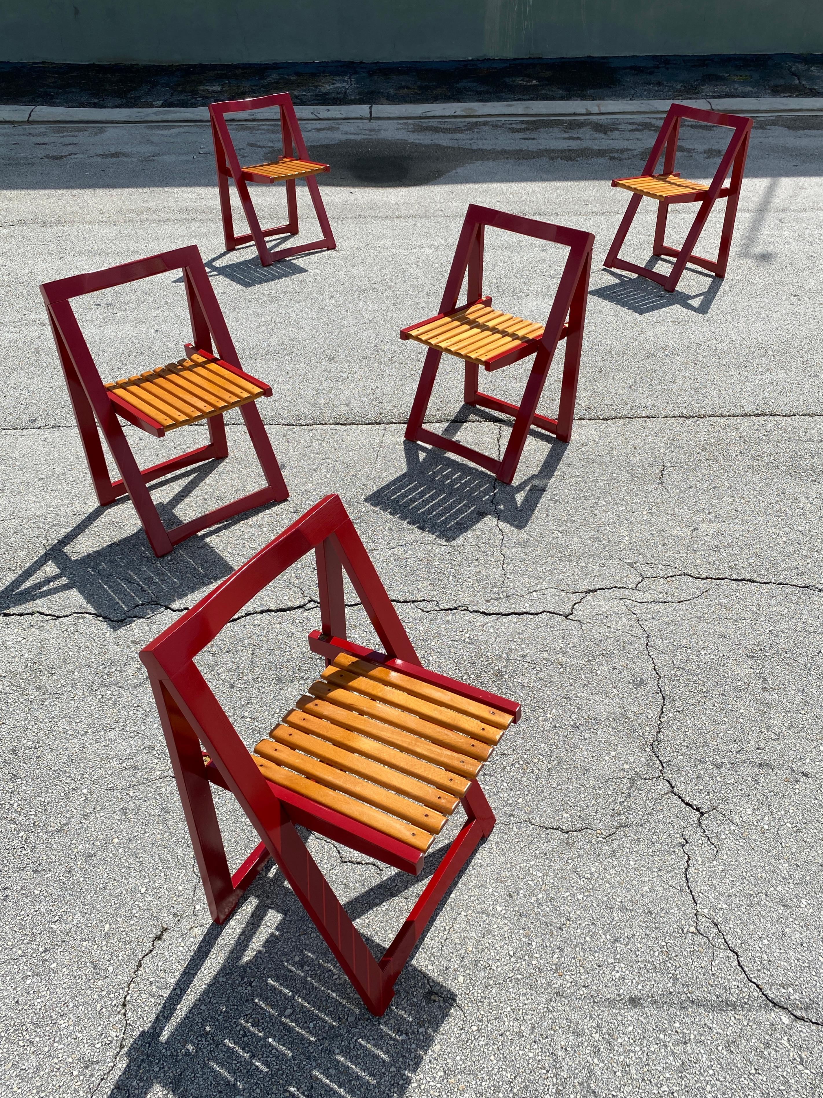 Mid-Century Modern Mid Century Slated Wood Folding Chairs Attributed to Aldo Jacober