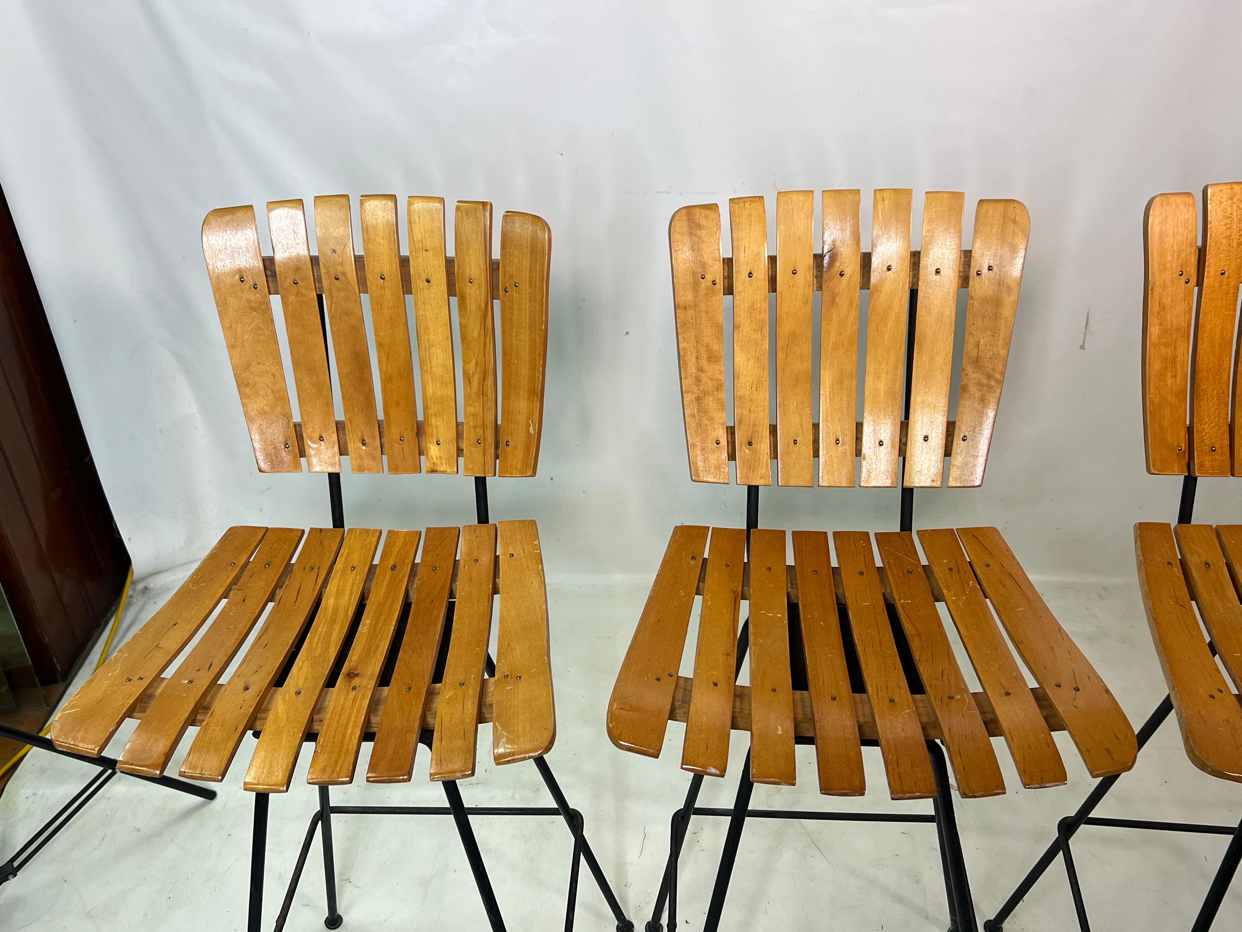 Mid-Century Modern Tabourets de bar Arthur Umanoff à lattes du milieu du siècle dernier - Lot de 3 en vente