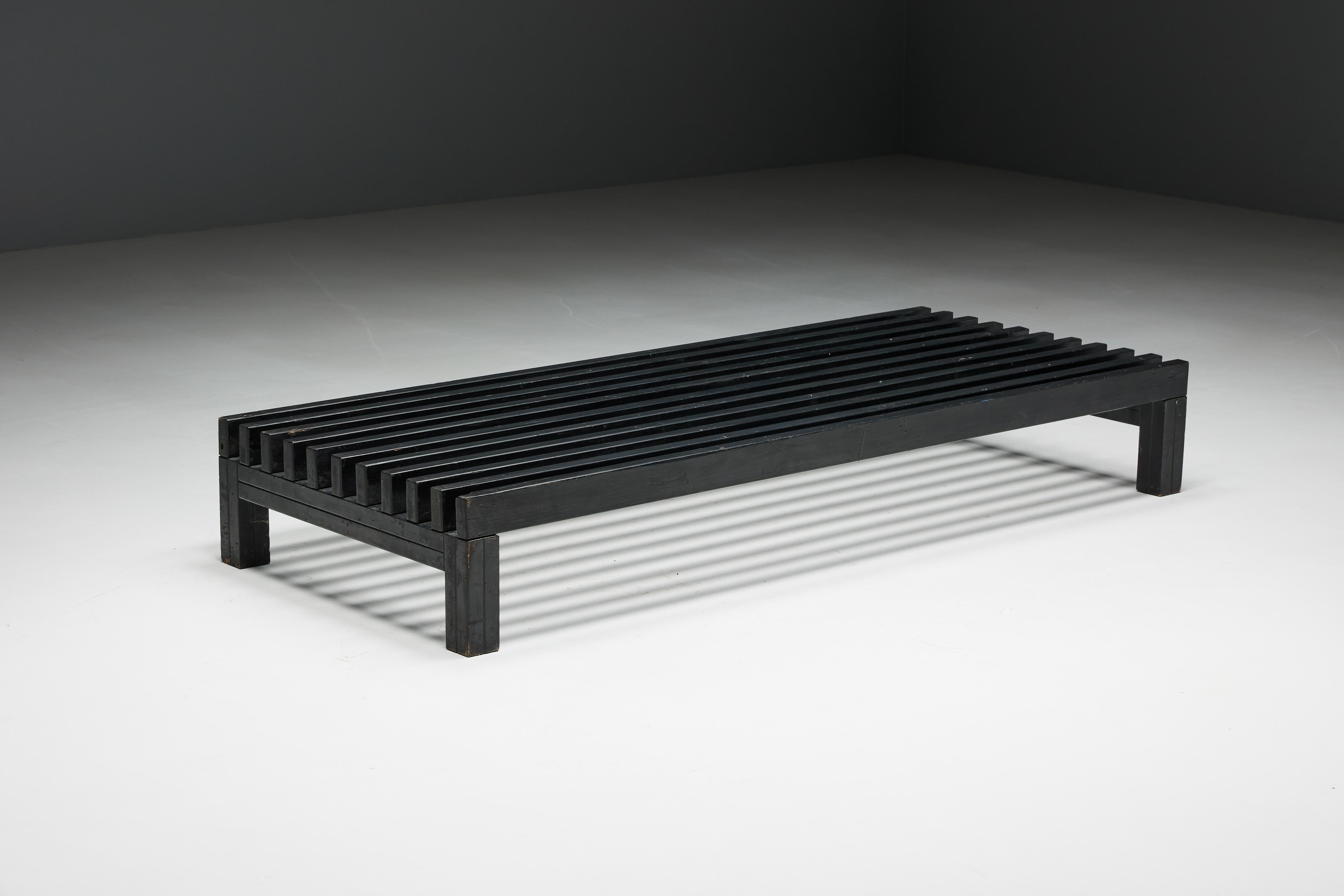 European Mid-Century Slatted Bench or Coffee Table, France, 1960s For Sale