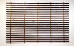 Mid-Century Slatted Coat Rack by Jules Wabbes, Brass Hooks, Belgium, 1950s