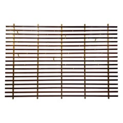 Mid-Century Slatted Coat Rack by Jules Wabbes, Brass Hooks, Belgium, 1950s