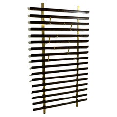 Retro Mid-Century Slatted Coat Rack by Jules Wabbes, Brass Hooks, Belgium, 1950s