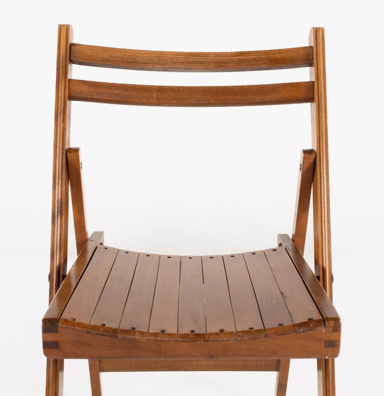 Mid Century Slatted Folding Dining Chairs, Set of 4 For Sale at 1stDibs