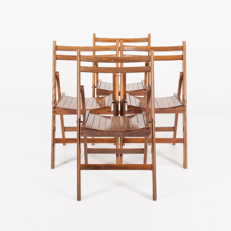 Mid Century Slatted Folding Dining Chairs, Set of 4 For Sale at 1stDibs