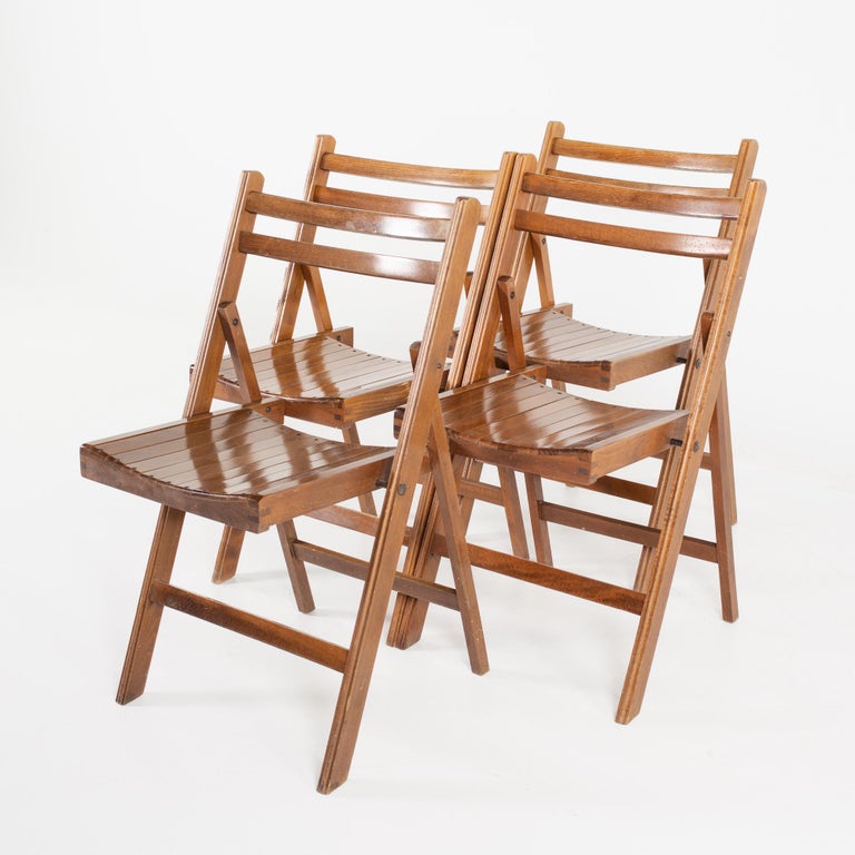 Mid Century Slatted Folding Dining Chairs, Set of 4 For Sale at 1stDibs