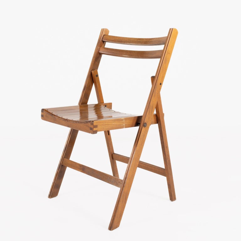Mid Century Slatted Folding Dining Chairs, Set of 4 For Sale at 1stDibs
