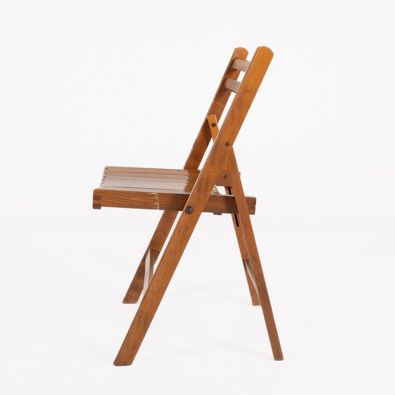 Mid Century Slatted Folding Dining Chairs, Set of 4 For Sale at 1stDibs