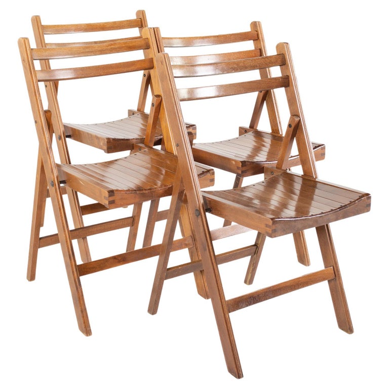 Mid Century Slatted Folding Dining Chairs, Set of 4 For Sale at 1stDibs