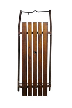 Mid Century Slatted Oak & Iron Snow Sled Sleigh Pull Tow Toboggan Sledge 34"