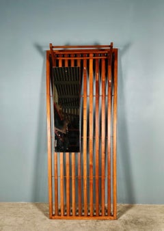 Mid Century Slatted Teak Coat Rack With Mirror Hallway Vintage Retro MCM