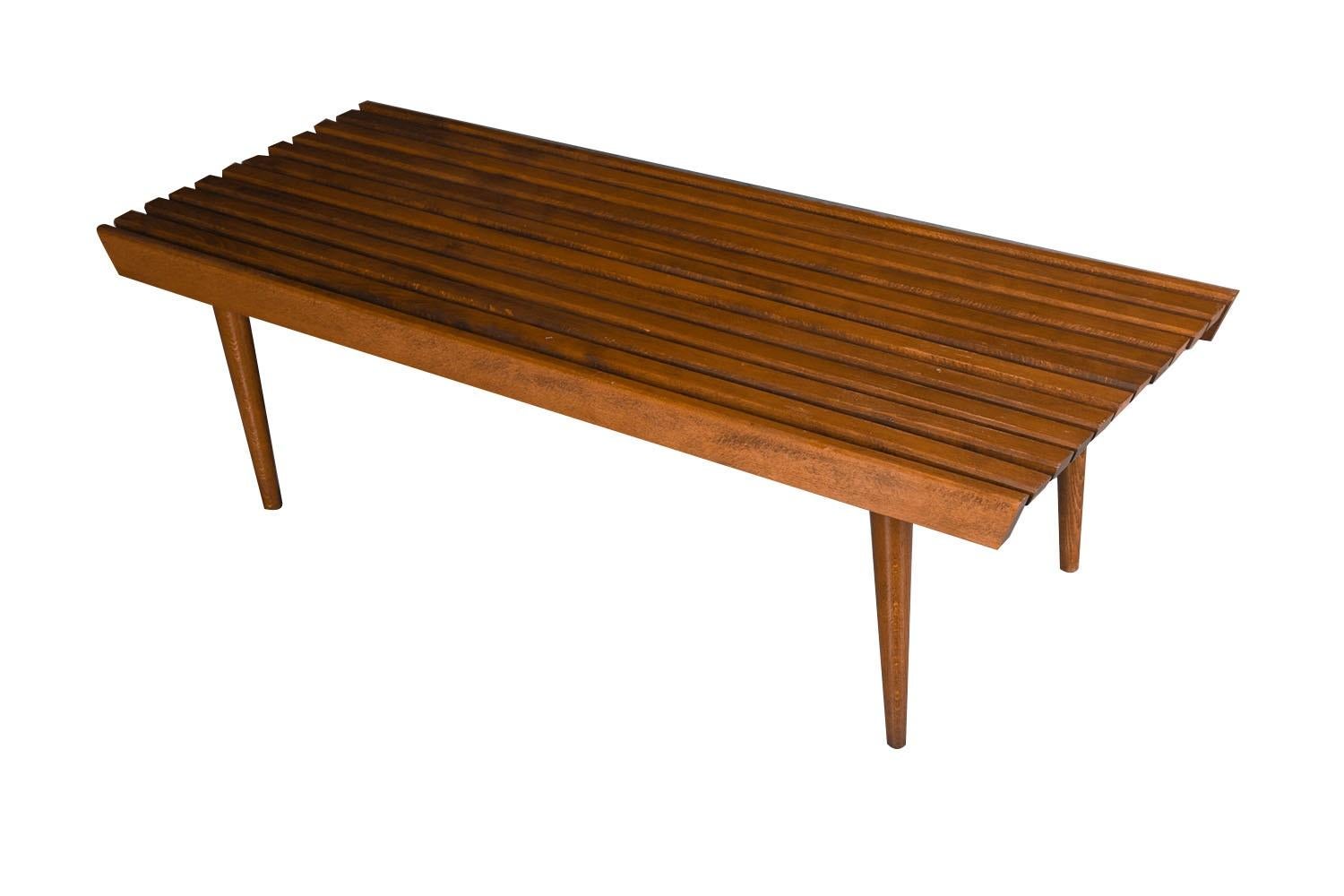 Mid-Century Modern Mid Century Slatted Wood Bench Coffee Table George Nelson Style For Sale