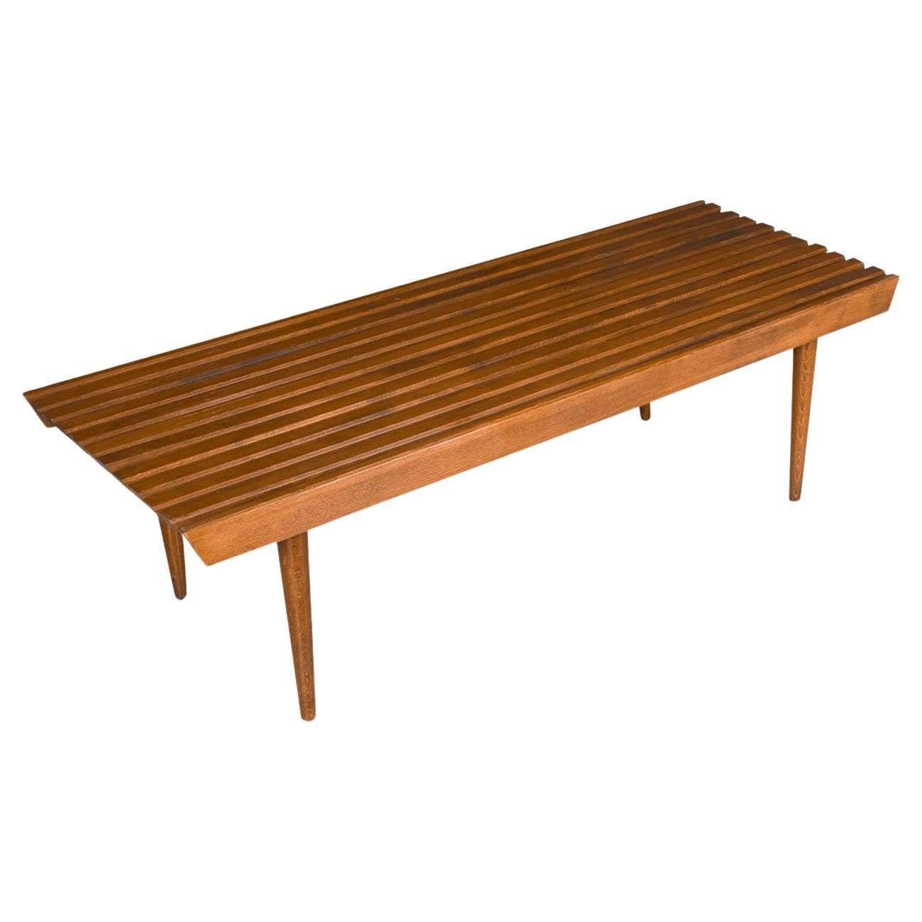 Mid Century Slatted Wood Bench Coffee Table George Nelson Style For Sale