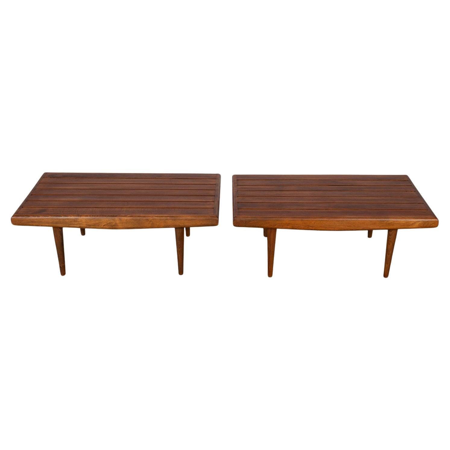 Paire de tables d'appoint à lattes en bois de style George Nelson, milieu du siècle dernier