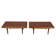Mid-Century Slatted Wood Benches Side Tables George Nelson Style Pair