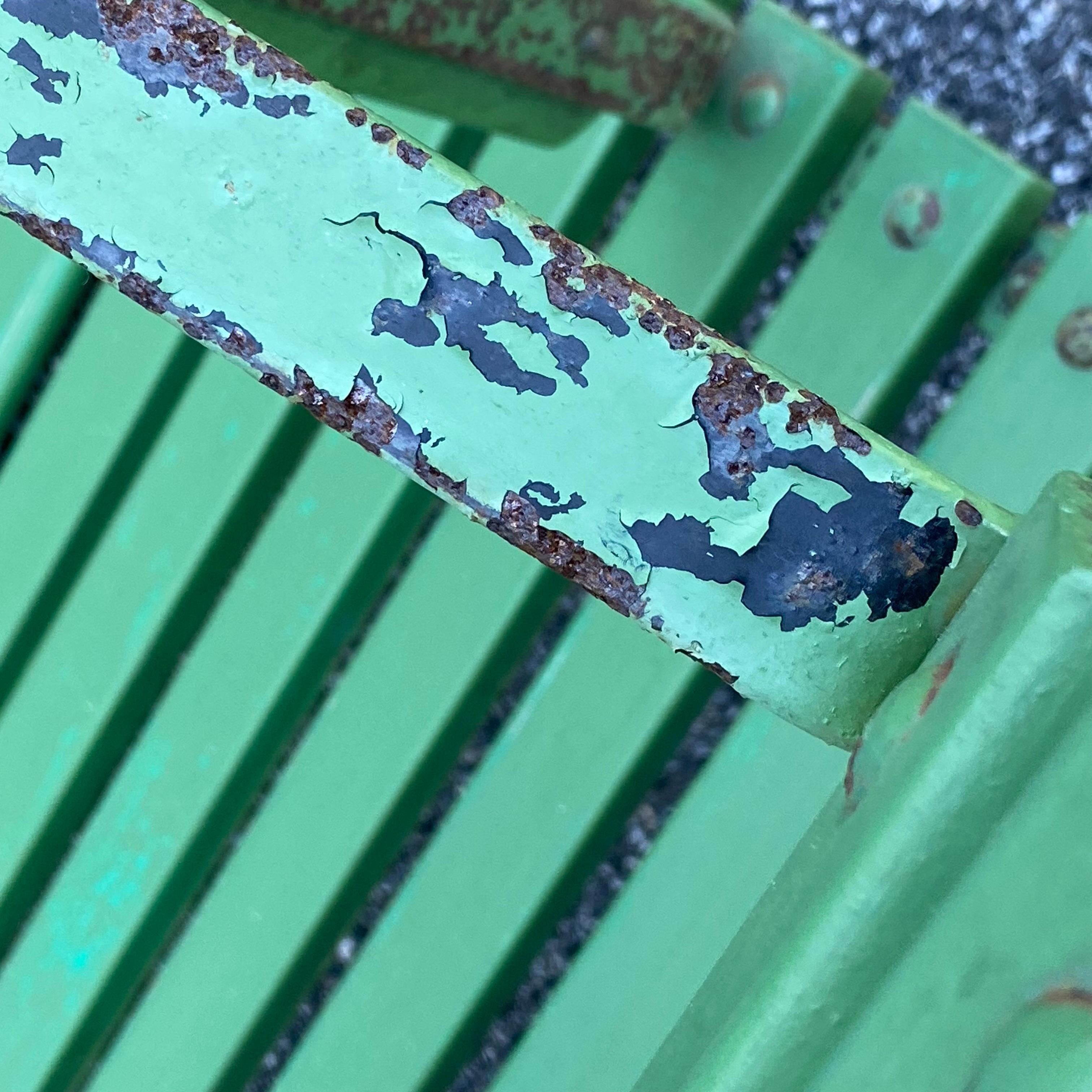 Mid Century Slatted Wood & Iron Park Garden Porch Bench For Sale 4