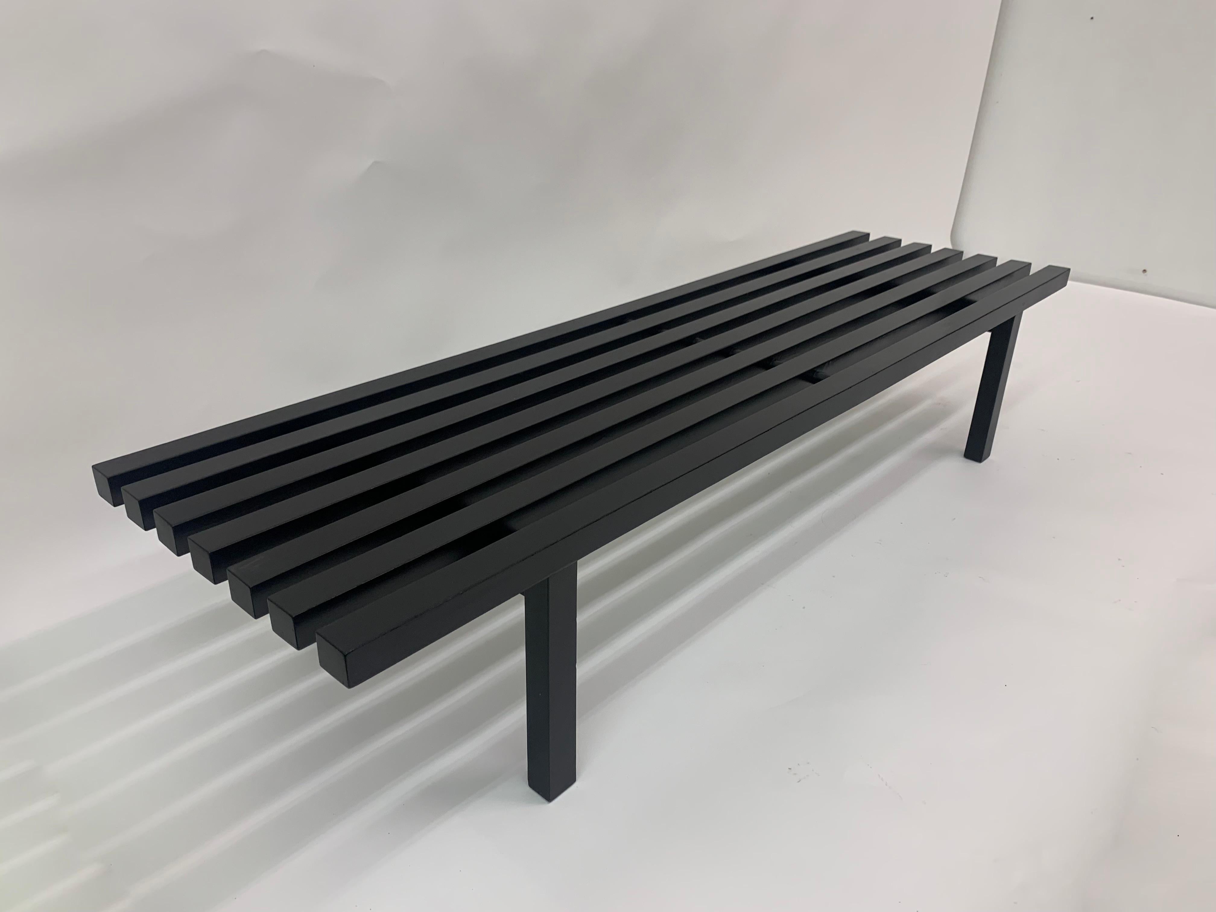 Mid-century slatted wooden bench, 1970’s For Sale 6