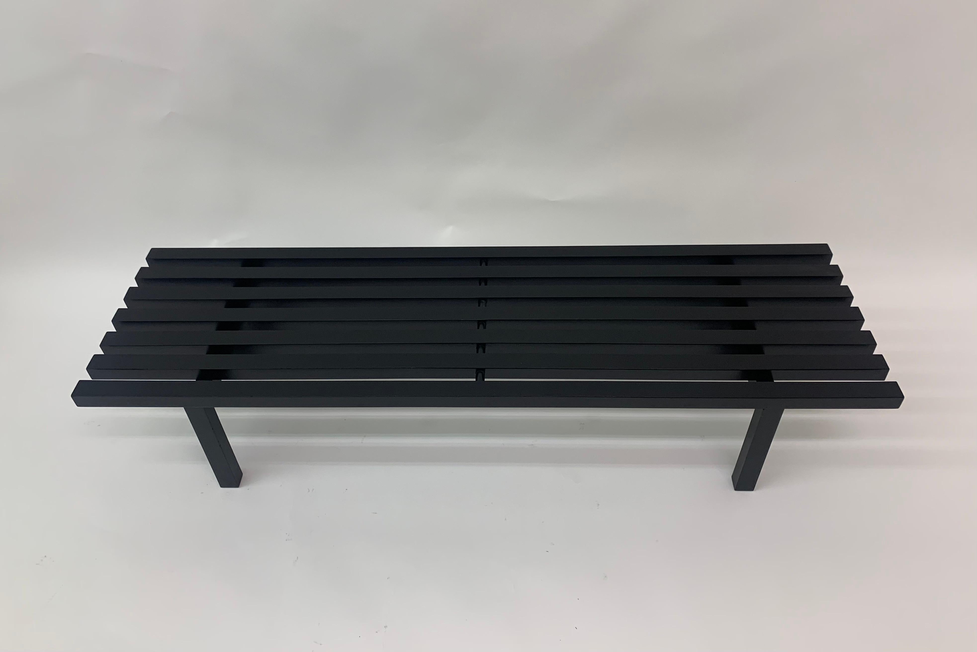 European Mid-century slatted wooden bench, 1970’s For Sale