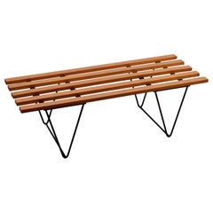 Mid-century slatted wooden bench / low table Robin Day for Hille Brianco Bertoia