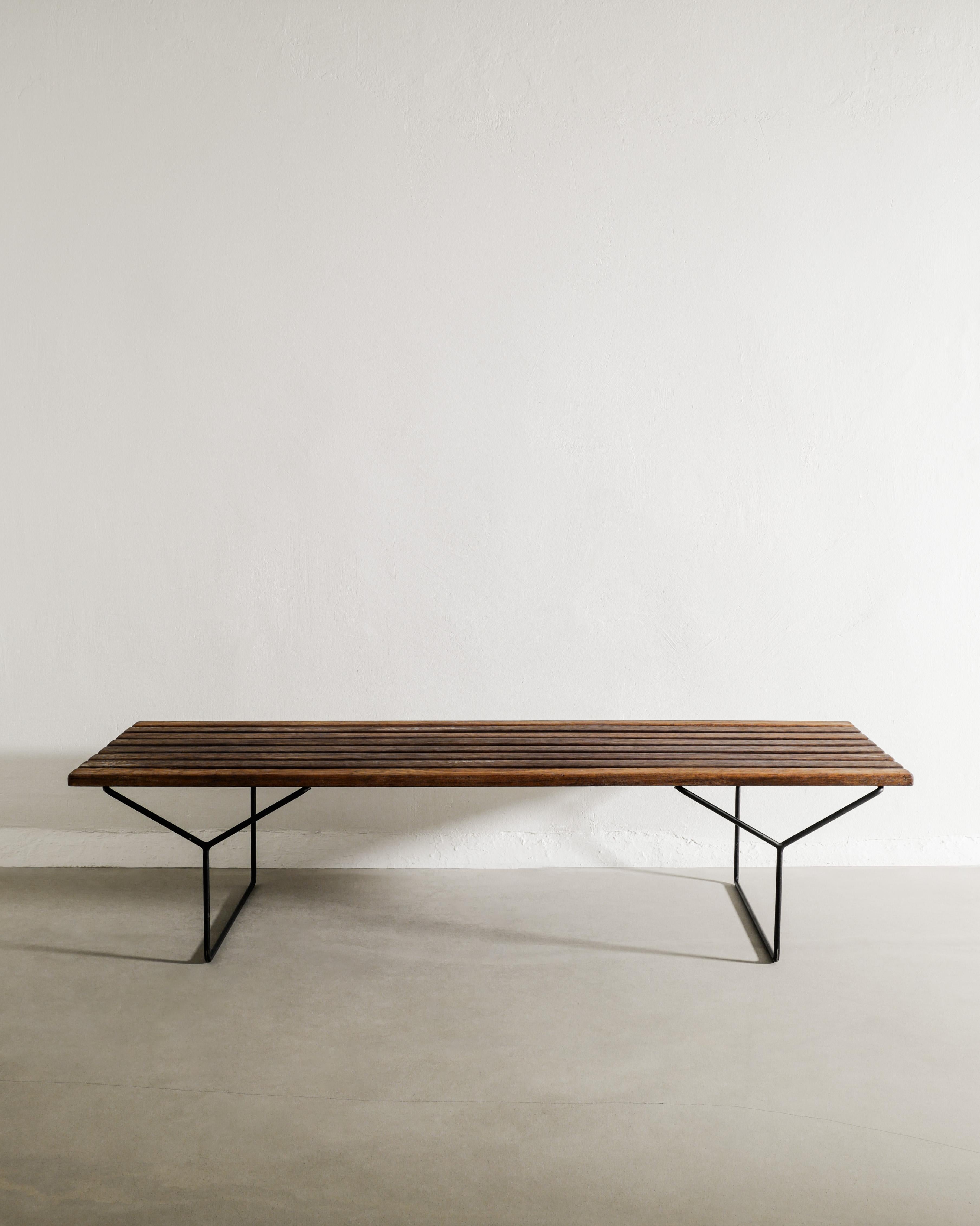 Panchina in legno di teak frantumato del Mid Century di Harry Bertoia per Knoll International in vendita 1