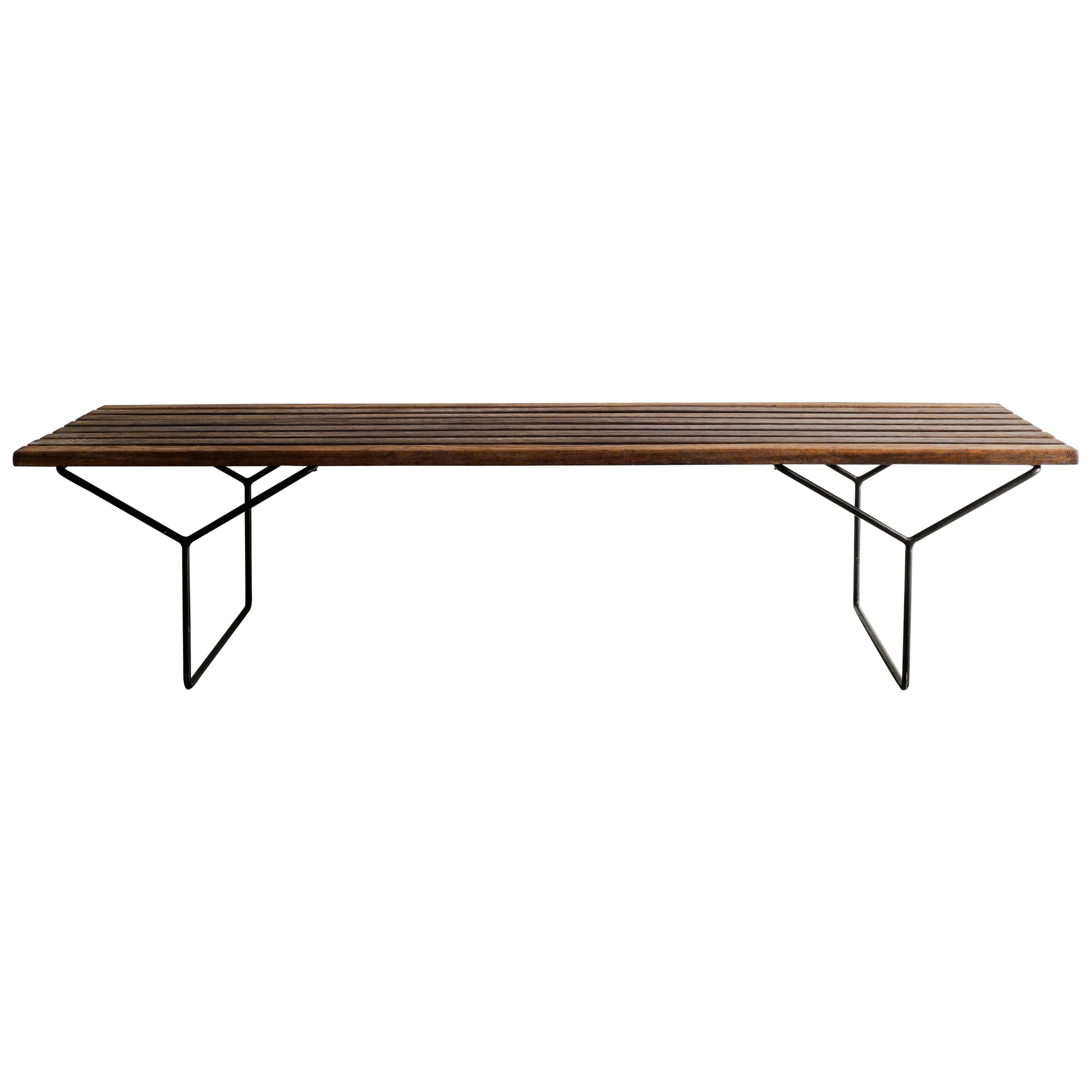 Panchina in legno di teak frantumato del Mid Century di Harry Bertoia per Knoll International in vendita