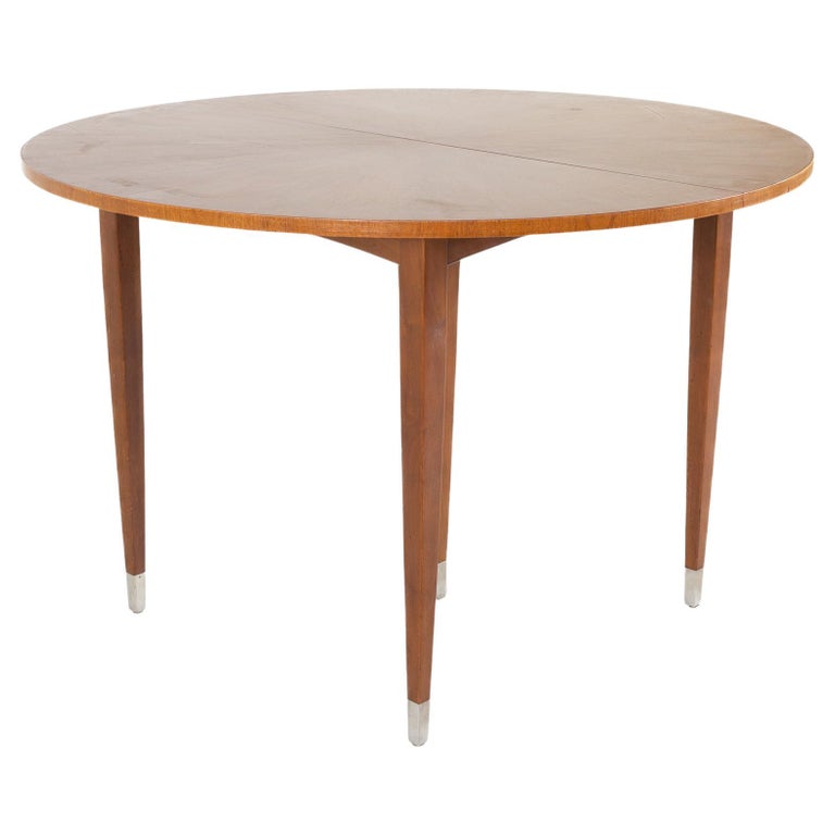 Mid Century Sleigh Round Walnut Dining Table For Sale at 1stDibs