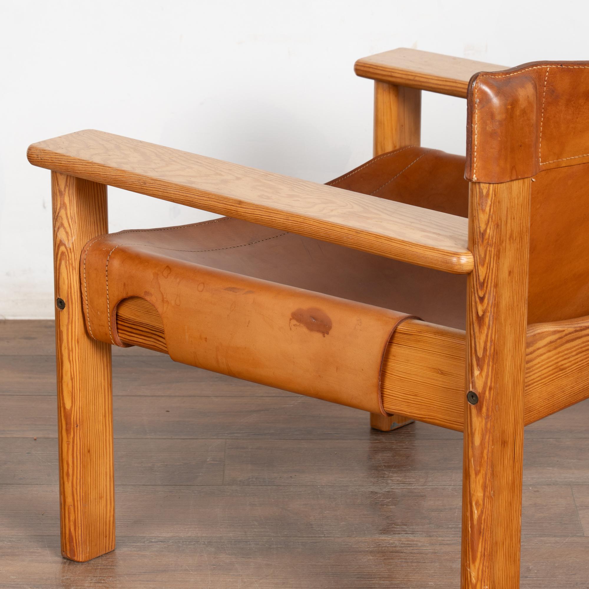 Mid Century Sling Back Leather Lounge Chair, Sweden in vendita 3