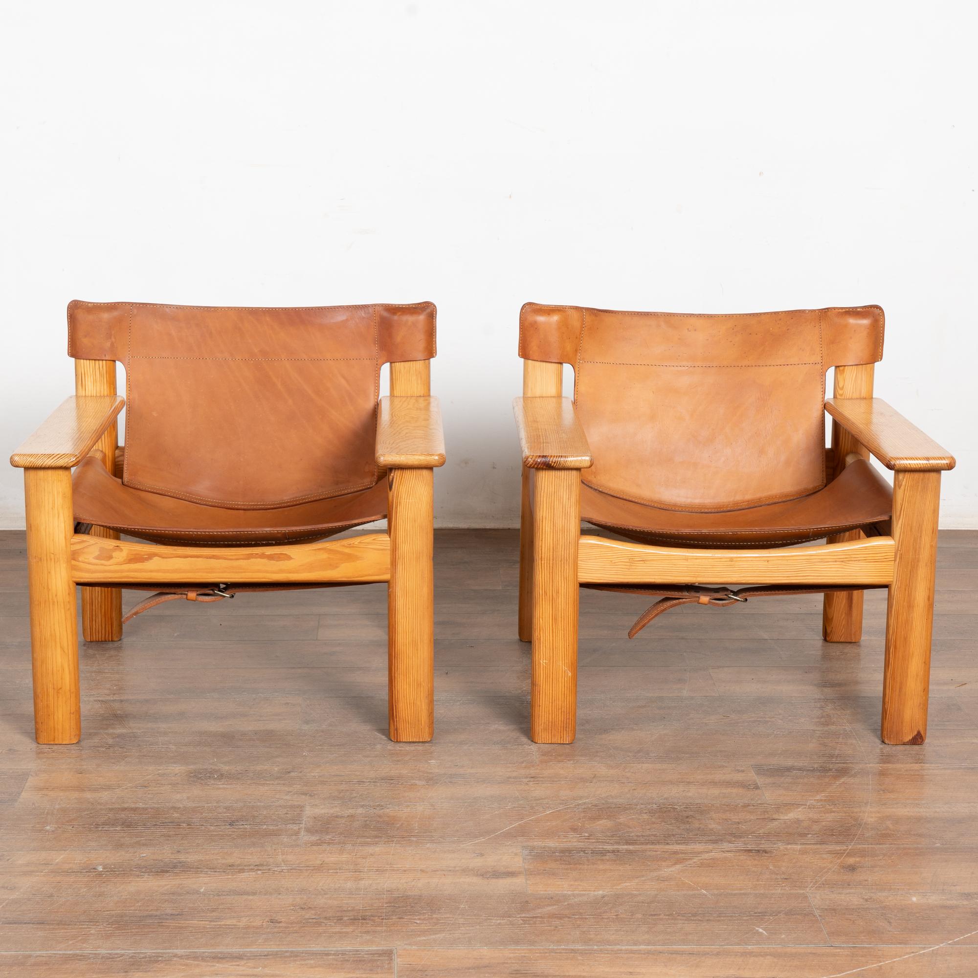 Mid-Century moderno Mid Century Sling Back Leather Lounge Chair, Sweden in vendita
