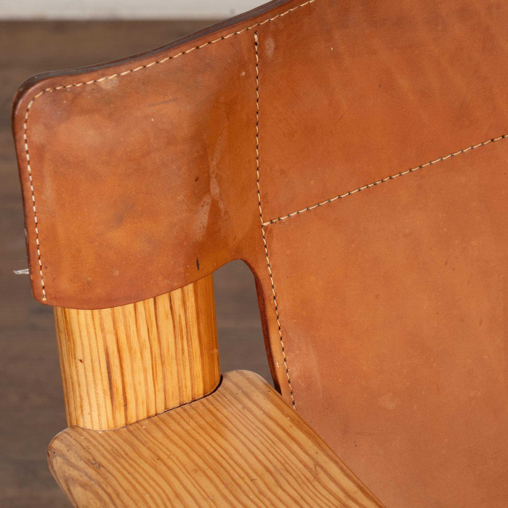 Pelle Mid Century Sling Back Leather Lounge Chair, Sweden in vendita