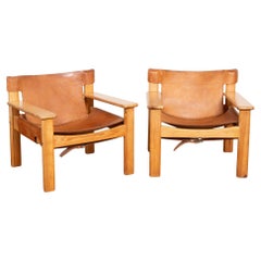 Mid Century Sling Back Leather Lounge Chair, Sweden