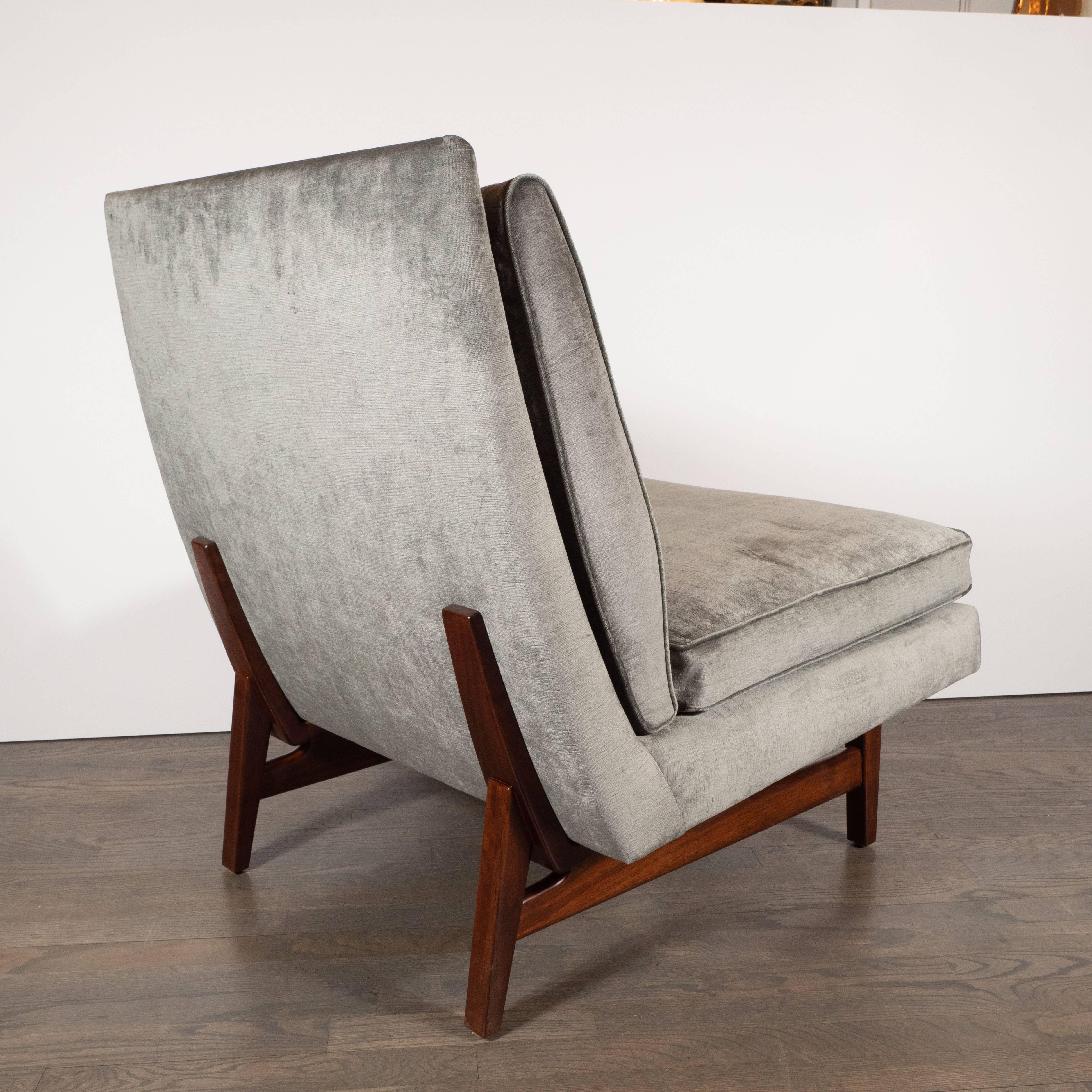Mid-20th Century Midcentury Slipper Chair in Hand Rubbed Walnut & Sage Velvet by Jens Risom