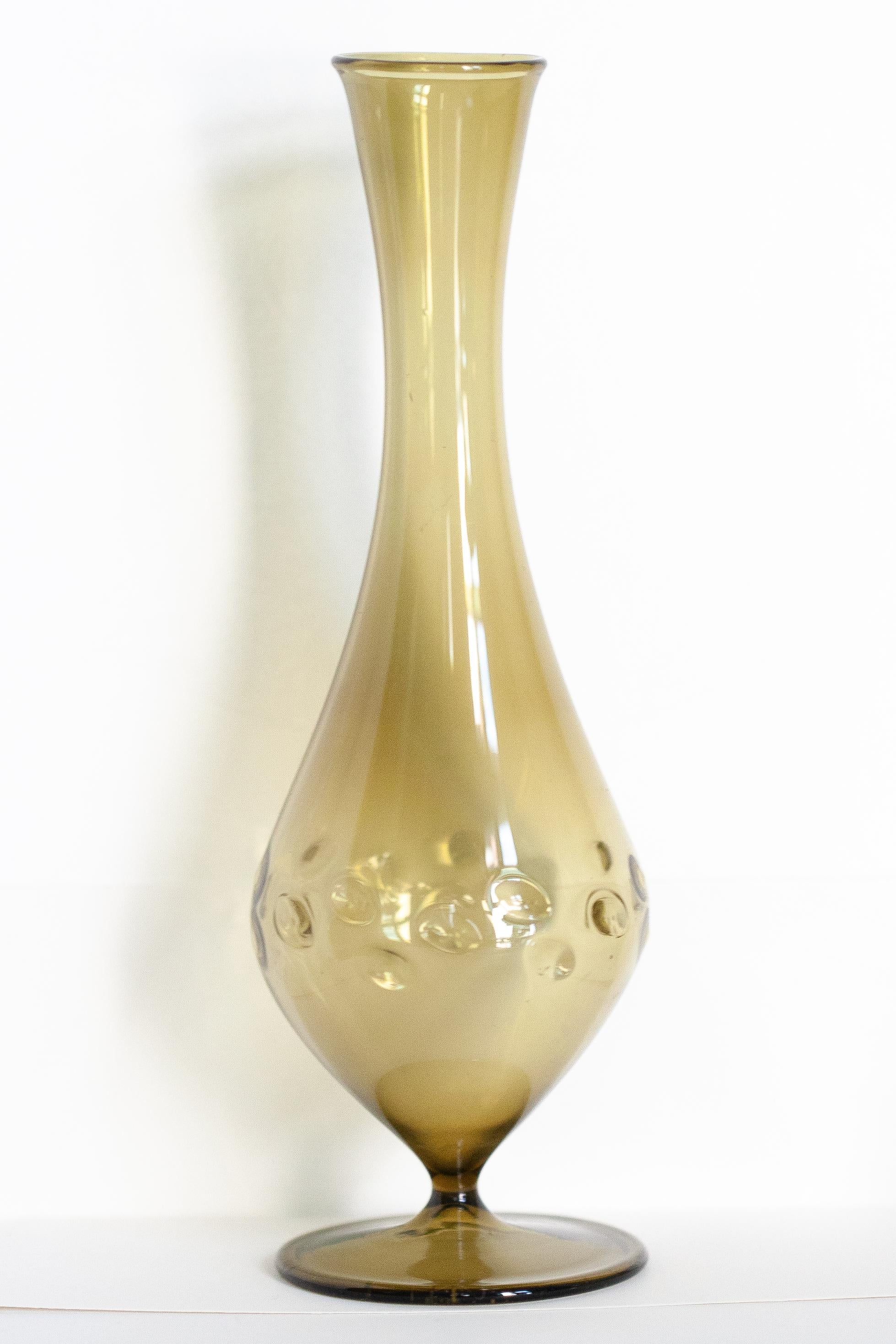 20th Century Mid Century Small Beige Brown Decorative Glass Vase, Europe, 1960s For Sale