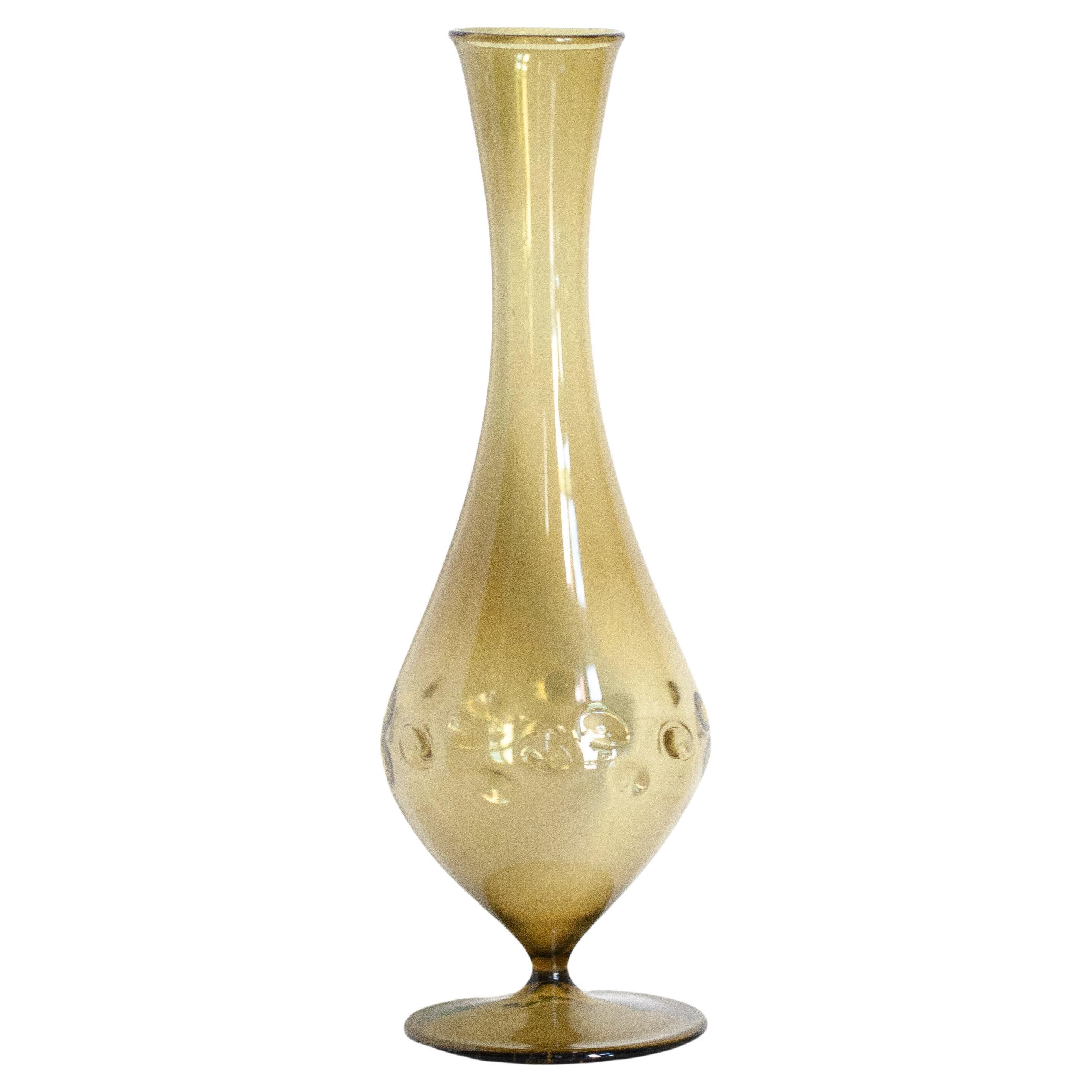 Mid Century Small Beige Brown Decorative Glass Vase, Europe, 1960s For Sale