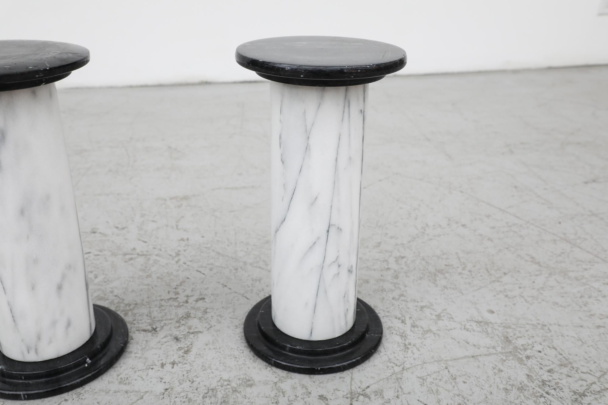 Mid-Century Small Black and White Marble Pillars as Side Tables or Plant Stands For Sale 4