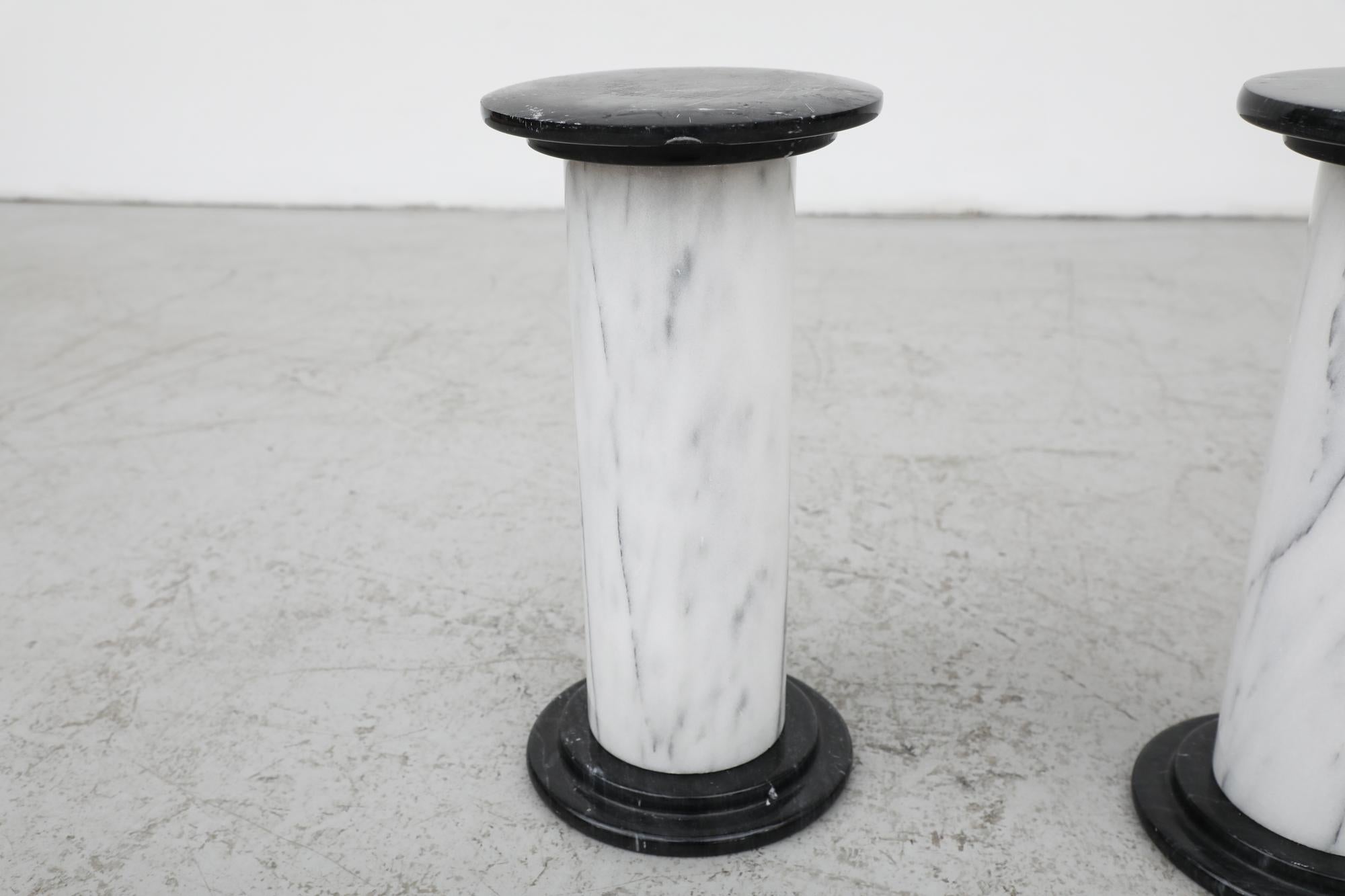 Mid-Century Small Black and White Marble Pillars as Side Tables or Plant Stands For Sale 5