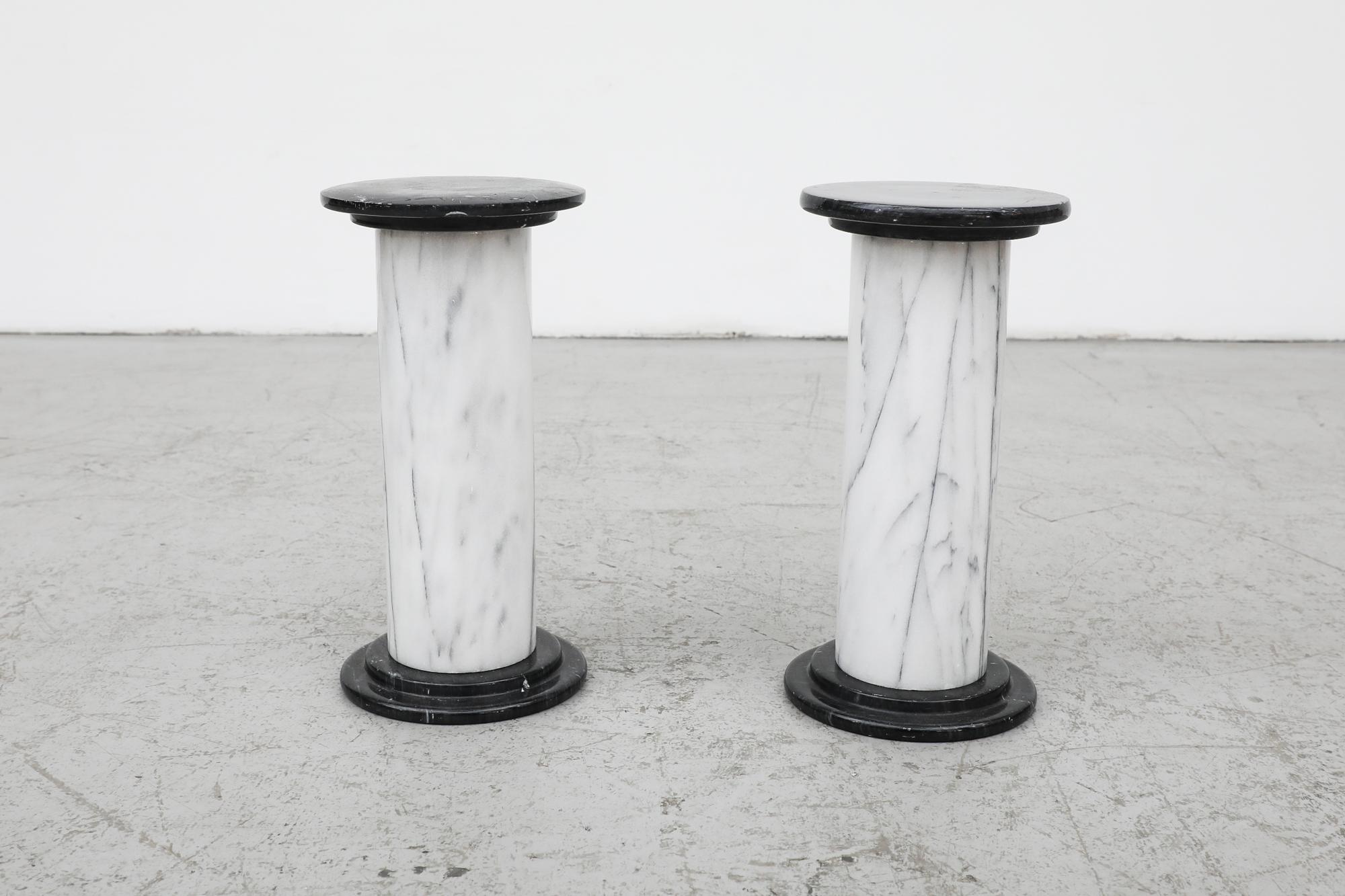 Mid-Century Small Black and White Marble Pillars as Side Tables or Plant Stands For Sale 6