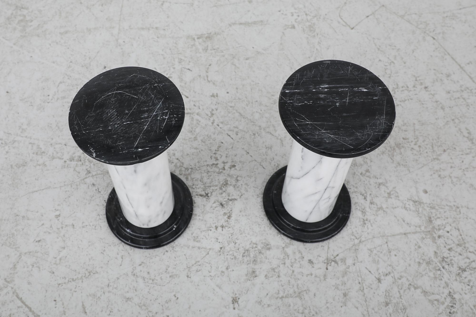 Mid-Century Small Black and White Marble Pillars as Side Tables or Plant Stands For Sale 7