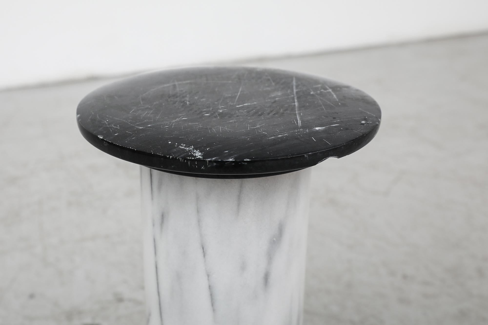 Mid-Century Small Black and White Marble Pillars as Side Tables or Plant Stands For Sale 8