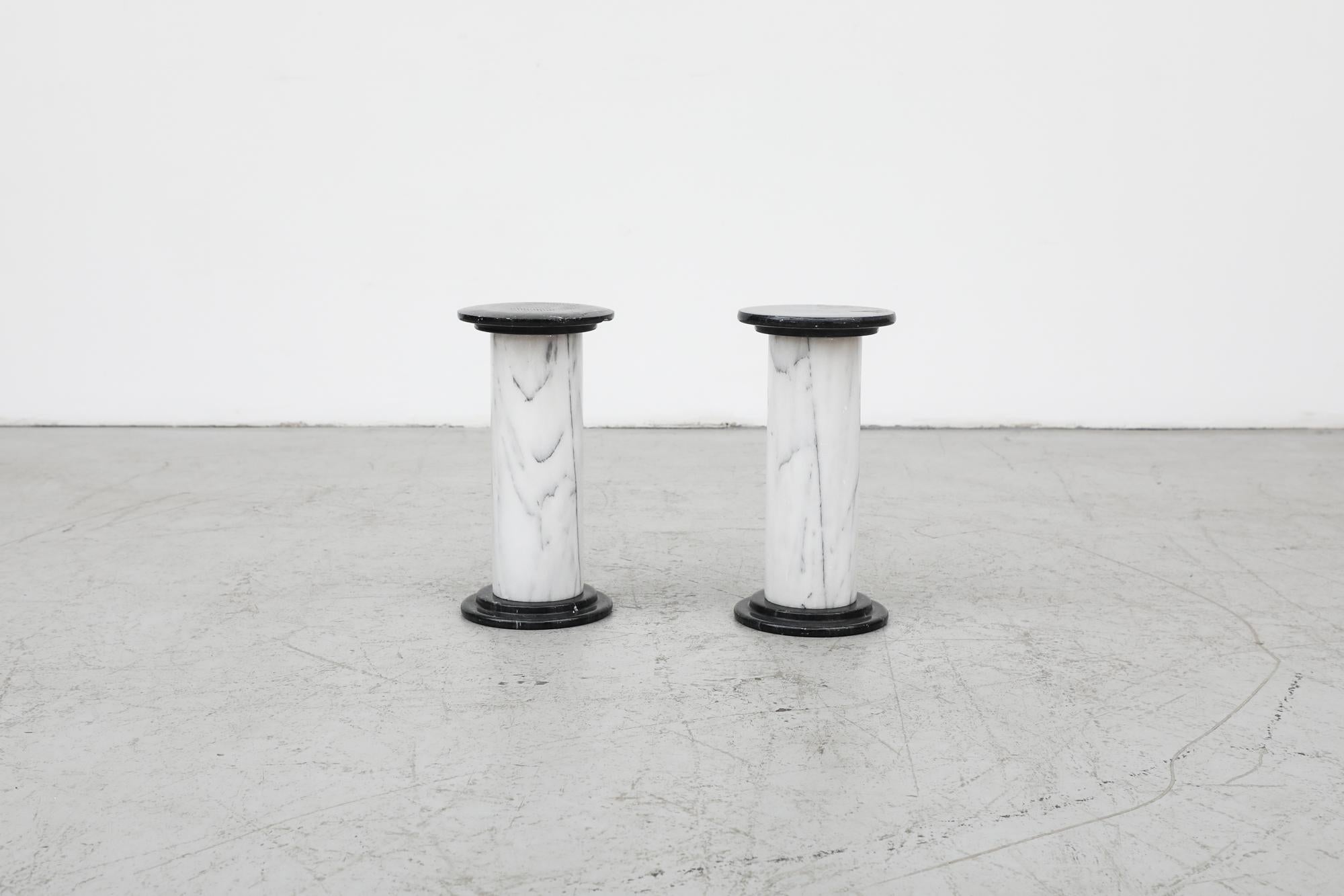 Mid-Century Small Black and White Marble Pillars as Side Tables or Plant Stands For Sale 9