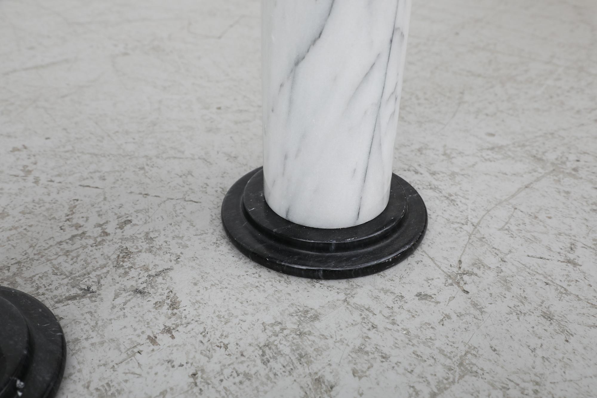 Mid-Century Small Black and White Marble Pillars as Side Tables or Plant Stands For Sale 11