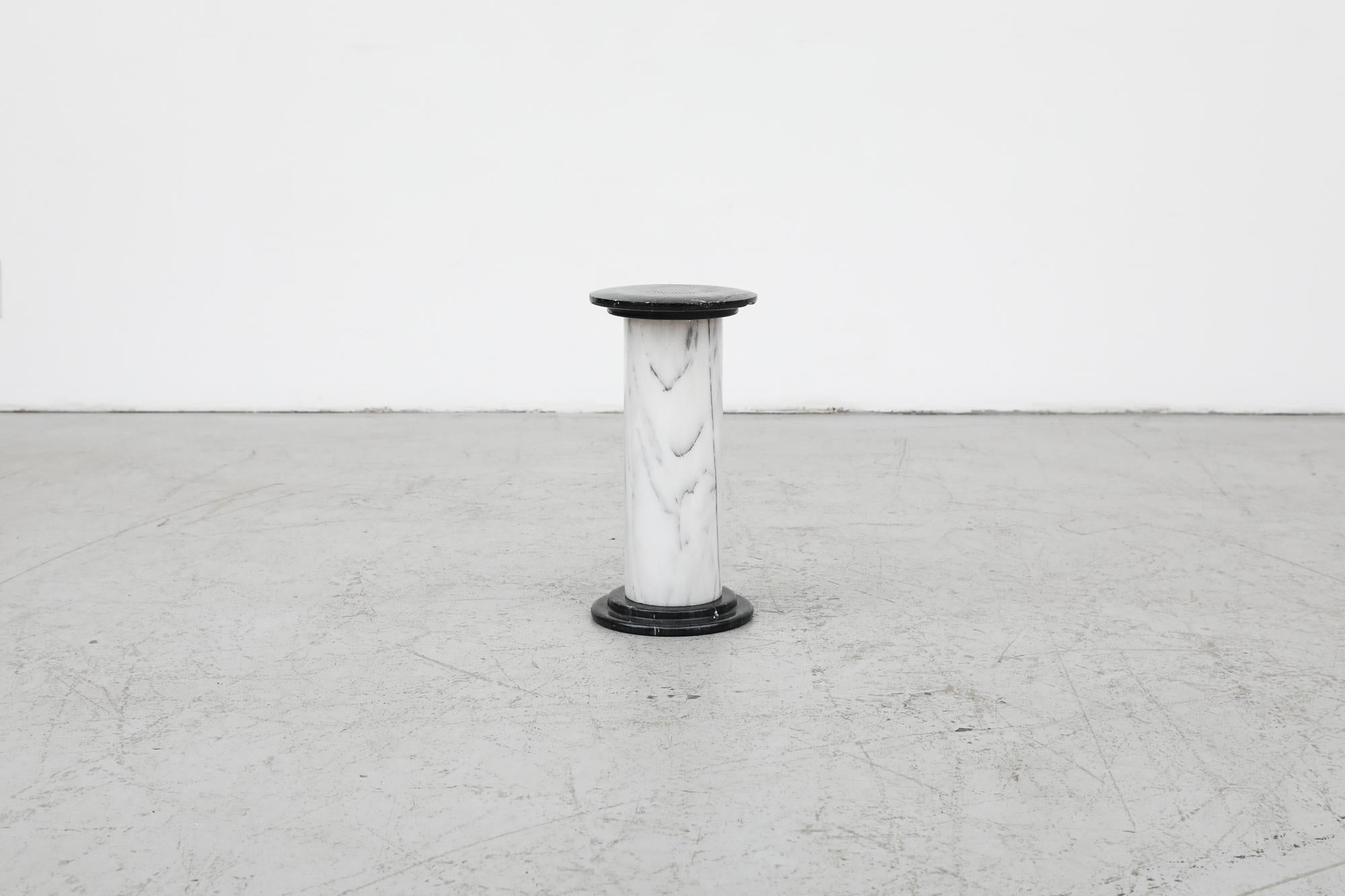 Dutch Mid-Century Small Black and White Marble Pillars as Side Tables or Plant Stands For Sale
